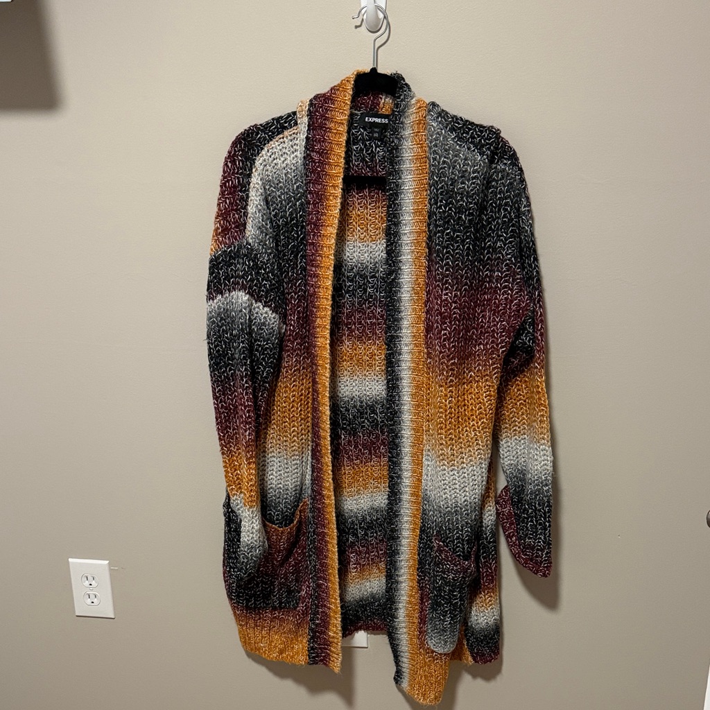 Express Women's Multicolor Open Front Striped Cardigan Sweater